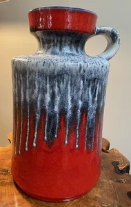 Vintage West German Red/ Blue, Lava drip Floor Vase By BAY KERAMIK  -1950s - Picture 1 of 20