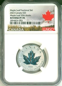 2023 Canada S$3 Maple Fractional Set 1/4 Oz Maple Leaf 35th Ann NGC Reverse PF70 - Picture 1 of 5