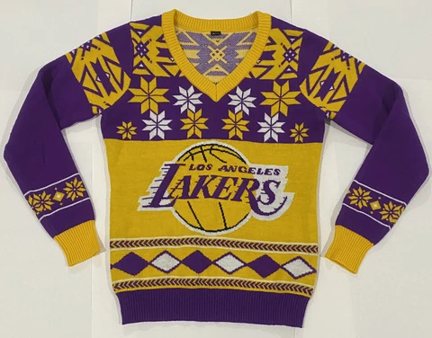 Los Angeles Lakers Women's Ugly Christmas V-Neck Sweater size Small Cover