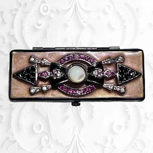 JAY STRONGWATER Pink Jewel Compact Lipstick TRINKET Box HINGED CRYSTAL MIRROR - Picture 1 of 11