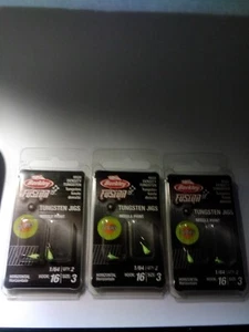 BERKLEY FUSION19 TUNGSTEN JIGS FSN19TJ3-CH SIZE 3 CHARTREUSE (3 PK)/BD-29 - Picture 1 of 1