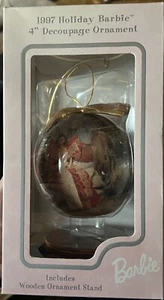 1997 Vintage BARBIE Holiday 4" Decoupage Ornament with Stand, Box - Picture 1 of 2