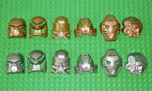 Rare PEARL GOLD & SILVER - All 12 Toa Mata Kanohi - Lego Bionicle Mask Set
