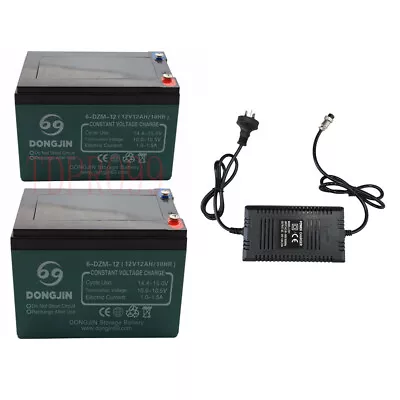 2 Pack 6-DZF-20 6-DZM-12 12V 12AH Battery + 24V Charger Go Cart ATV Buggy Quad - Image 1 of 4