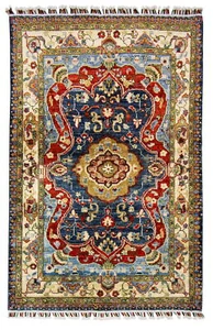 Teppich Orient Ziegler Sultani 100x150 cm 100% Wolle Handgeknüpft Rug beige blau - Bild 1 von 7