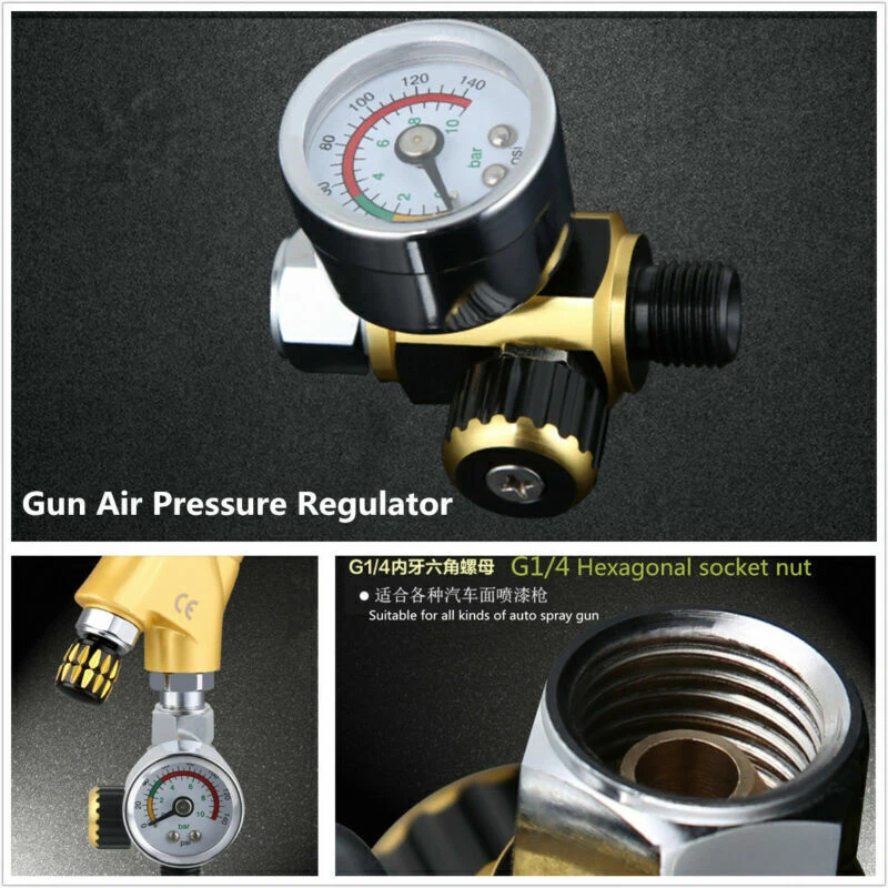 G1/4 Spray Paint Gun Air Pressure Regulator Spray Gun Pressure Gauge 0-0.10 Mpa - Image 1 of 4