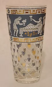 Vintage 1950’s Etruscan Frieze by Cera Glass Highball Glass 12 oz Blue - Picture 1 of 10