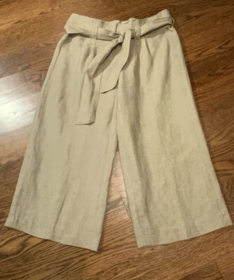 Isda & Co 4 Linen Blend Belted Wide Leg Cropped Pants W Pockets - Image 1 of 4