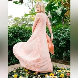We Are HAH Mama C Sheer Lace Maxi Dress Copper Rose Pink Size Medium NWT - Picture 1 of 10