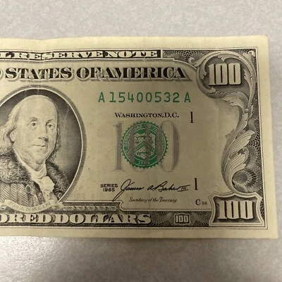 1985 $100 Hundred Dollar Bill Rare Federal Reserve Note Vintage 38 years old - Image 1 of 4