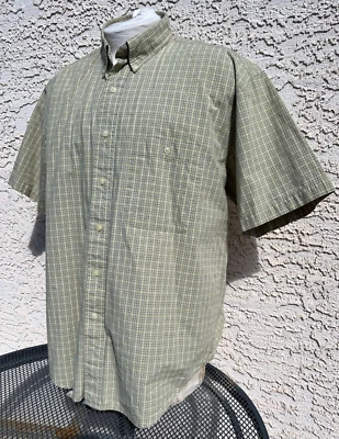 Camisa Bill Blass Para Hombre Verde A Cuadros Manga Corta Algodón Abotonada Talla Grande Foto 1 de 4
