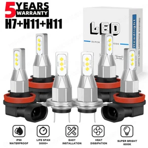Super Bright Combo LED Headlight H7+H11+H11 High+Low Beam+Fog Light Bulbs 3 Sets - Foto 1 di 12