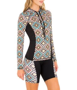 Hurley Mosaic Geo Long Sleeve Hoodie Top Rashguard Mosaic Geo XL (US 14-16) - Picture 1 of 3