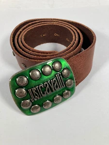 VTG Just Cavalli Green Enamel Silver Tone Belt Buckle & Belt Studs Robert Men - Picture 1 of 3
