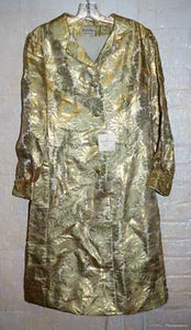CC1 Mantel mit Etikett Elizabeth Byrne grün gold metallic Brokat Mantel Kleid 16 Gänseblümchen Blumenmuster - Bild 1 von 10