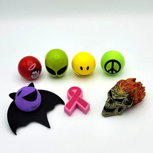 Lot of 7 - Antenna Topper Ball Burning Skull Alien Good Sam Peace Smiley Face - Picture 1 of 16