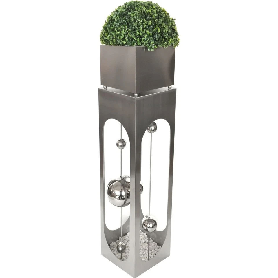 Gartendeko  Metall Pflanzsäule mit Pflanzschale, Kugeln und weißen Dekosteinen - Bild 1 von 1