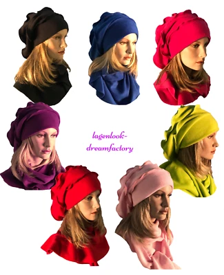 MY OBSESSION MYO -Lagenlook Wellen-Mütze Beanie Kappe Slouch Ballon-Mütze Fleece Basken-Mütze