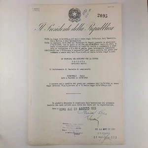 Arrêté Pointure 2095 Du Président de La Repubblicasaragat Giuseppe - Bild 1 von 2