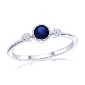 Sterling Silver, Lab-Grown Sapphire & Natural Diamond Ring - Picture 1 of 1