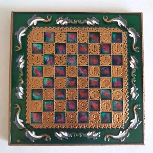 Small Mini Greek Dolphin Anchor Nautical Enamel & Copper Chess Board Tile - 15cm - Picture 1 of 9