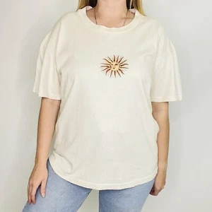 Vintage 90s Single Stitch Sun Hippie Mandala Off White Front Back T-Shirt Large - Picture 1 of 10