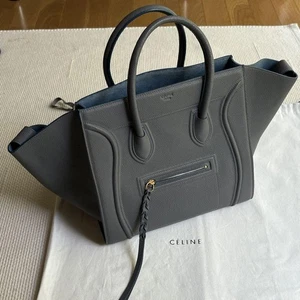 Celine Luggage Phantom Gray Blue Square Tote Bag rare w/storage bag Auth - Picture 1 of 6