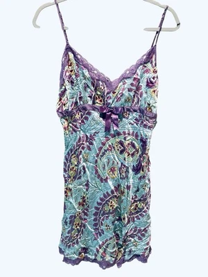 Nick & Nora XXL Y2K Slip Dress Washable Silk Night Gown Purple Blue Fairy Lace - Image 1 of 4