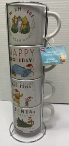 4 Disney Weihnachten Winnie Pooh stapelbare Kaffeetassen Keramik 10 0z mit Etikett - Bild 1 von 14