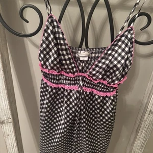Victoria’s Secret Gingham Babydoll Cami Top Negro Blanco Rosa Encaje Talla Pequeña - Imagen 1 de 10
