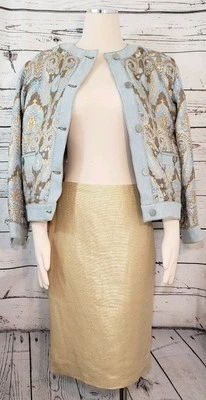 Ralph Lauren фиолетовый этикетка юбка, 6, маленький, карандаш, золотой льняной был $2500 * РЕДКАЯ!* - Изображение 1 из 4