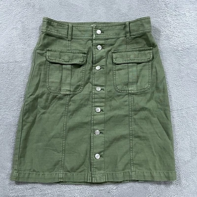 Saia J CREW Feminina 29 Verde Utilitário Lápis Denim Cintura Alta Botão Frontal - Imagem 1 de 4