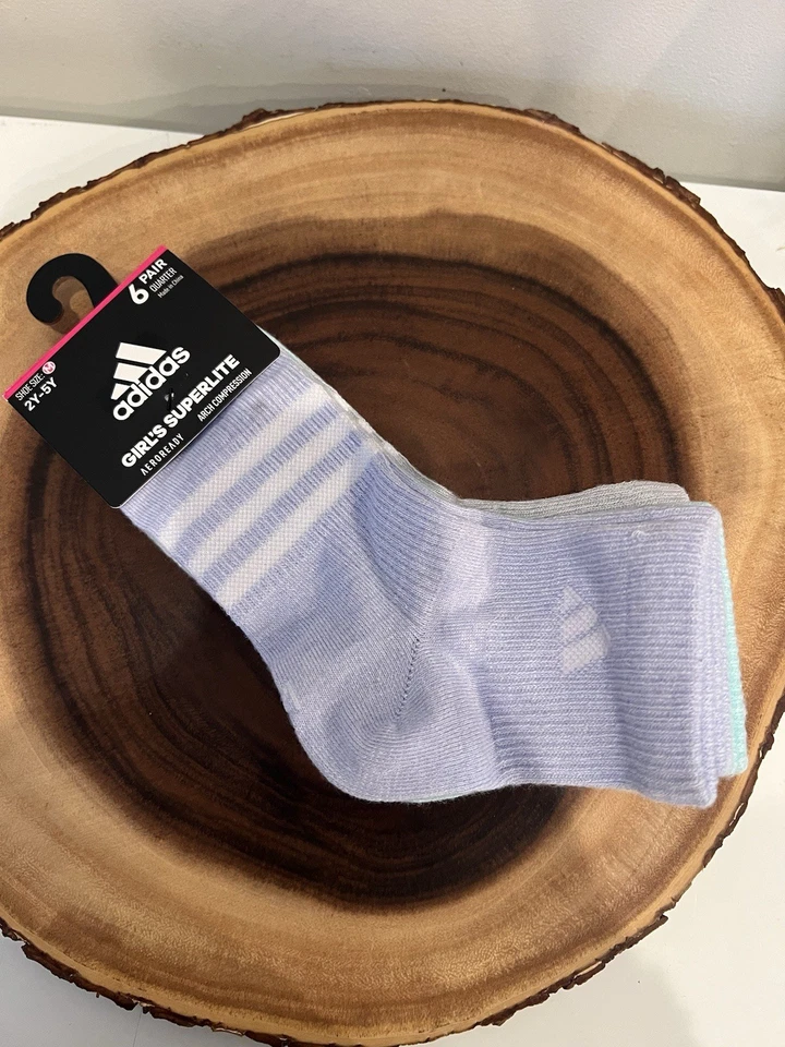 Adidas Púrpura Claro Gris Azul Niñas Superlite Cuarto Calcetines Talla Mediana 2Y-5Y Foto 1 de 4