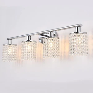 Vanity Lights Wall Light Fixture 4-Lights Chrome Vintage Modern Crystals - Picture 1 of 4