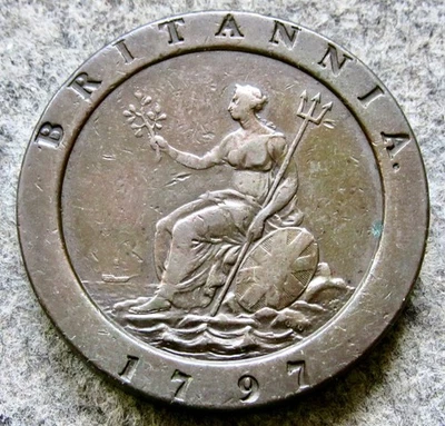 GREAT BRITAIN GEORGE III 1797 2 PENCE - CARTWHEEL SEATED BRITANNIA LARGE COPPER - Image 1 of 4