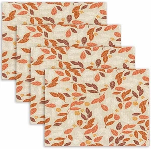 Rustic Fall Placemats Autumn Orange Beautiful Leaves and Flowers Kitchen Placema - Picture 1 of 5
