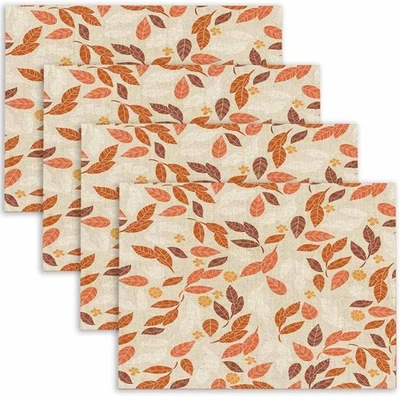 Rustic Fall Placemats Autumn Orange Beautiful Leaves and Flowers Kitchen Placema - Image 1 of 4