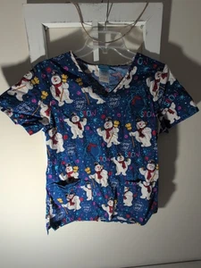 Frosty The Snow Man Scrub Top Women's Size Extra Small - Picture 1 of 5