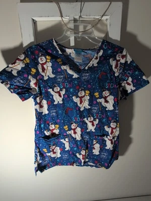 Frosty The Snow Man Scrub Top Women's Size Extra Small - Image 1 of 4