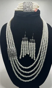 Silver Tone Faux Pearl 3-Pc Jewelry Set - NIB - Picture 1 of 15
