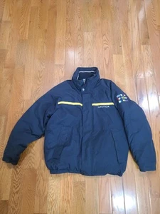 Nautica Flag Series Jacke Herren Large marineblau Kapuze gefütterter Mantel Segeln Logo - Bild 1 von 13