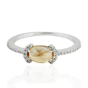 0.97ct Citrine White Topaz Prong Set Band Ring 925 Sterling Silver - Picture 1 of 6