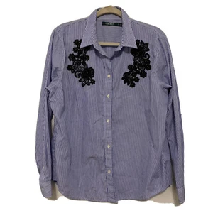 Lauren Ralph Lauren Top Womens XL Multicolor Stripe Embellished Button Up Shirt - Picture 1 of 6