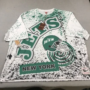 New York Jets Shirt Mens 5XL Green White AOP Mitchell and Ness Retro NFL NWT - Picture 1 of 12