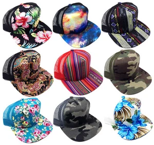 5 PANEL ALL OVER PRINT ADJUSTABLE FLAT BILL MESH TRUCKER SNAPBACK HAT CAP RETRO - Picture 1 of 39