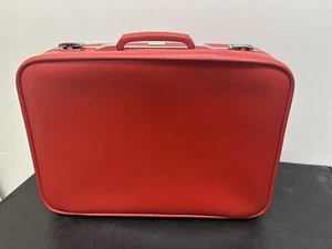 Rare Mid Century AMELIA EARHART Red Suitcase / Luggage  Silver Liner No Keys - Picture 1 of 8