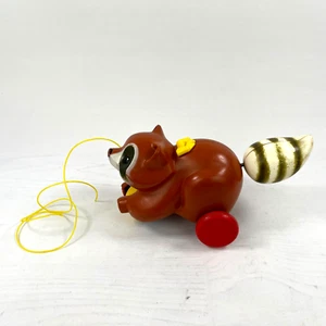 Vintage Fisher-Price Raccoon Pull Toy #172 Quaker Oats Co 1979 W/Original String - Picture 1 of 7