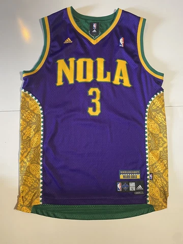New Orleans Hornets Chris Paul Adidas NOLA Mardi Gras Edition Jersey L Rare Cover