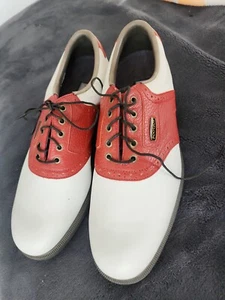 Footjoy My Joys Soft Spike Shoes SZ 9 Red White Leather  “CARDS” Optic-Flex - Picture 1 of 5