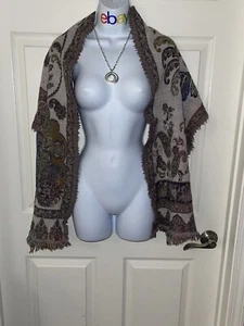 🧣 Savican Scarf Shawl Wrap Table Runner Fringes   WOOL    68” - Picture 1 of 9